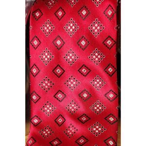 Vintage Peebles Red Black White Square Geometric 100% Silk Hand Made Classic Tie